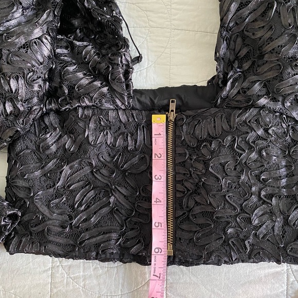 NWT ASOS LUXE Black Off Shoulder Crop Top & Wide Leg Sheer Lace Trousers Size 2 - Picture 7 of 15